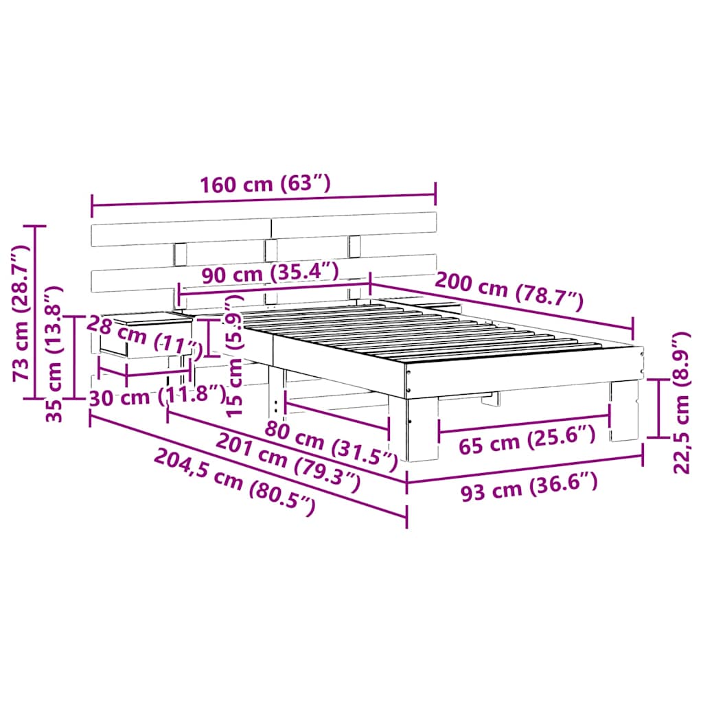 Krevetna konstrukcija Smeđa 90 x 200 cm Čvrsto borovo drvo