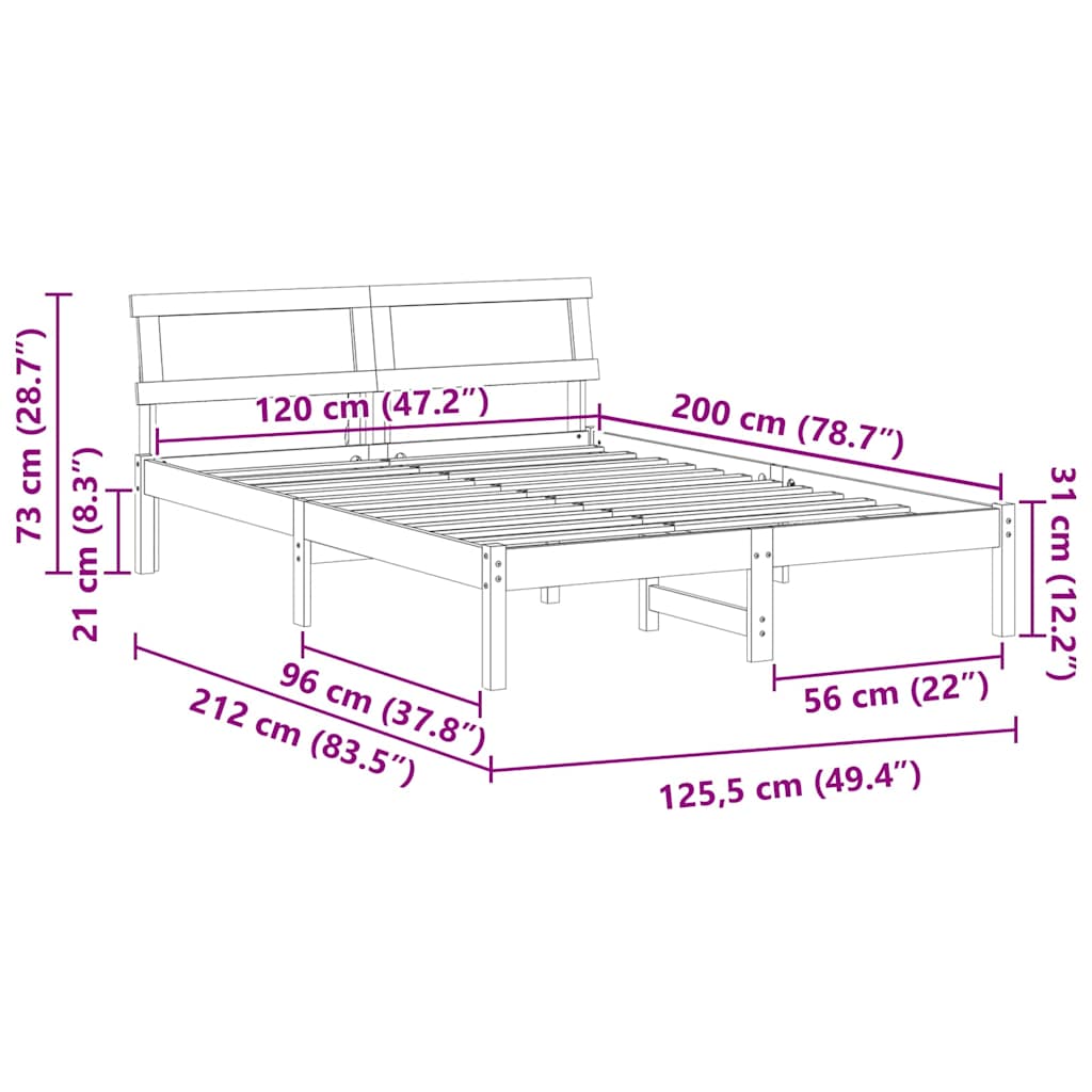 Krevetna konstrukcija Smeđa 120 x 200 cm Čvrsto borovo drvo