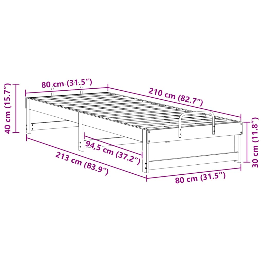 Krevetna konstrukcija Smeđa 80 x 210 cm Čvrsto borovo drvo