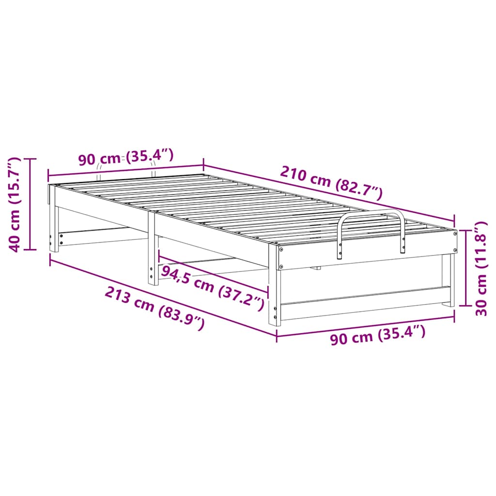 Krevetna konstrukcija Smeđa 90 x 210 cm Čvrsto borovo drvo