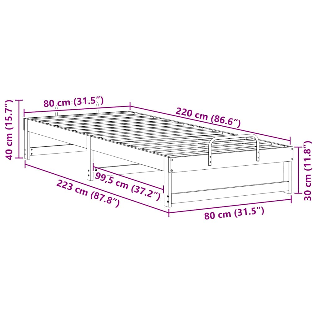 Krevetna konstrukcija Bijelo 80 x 220 cm Čvrsto borovo drvo