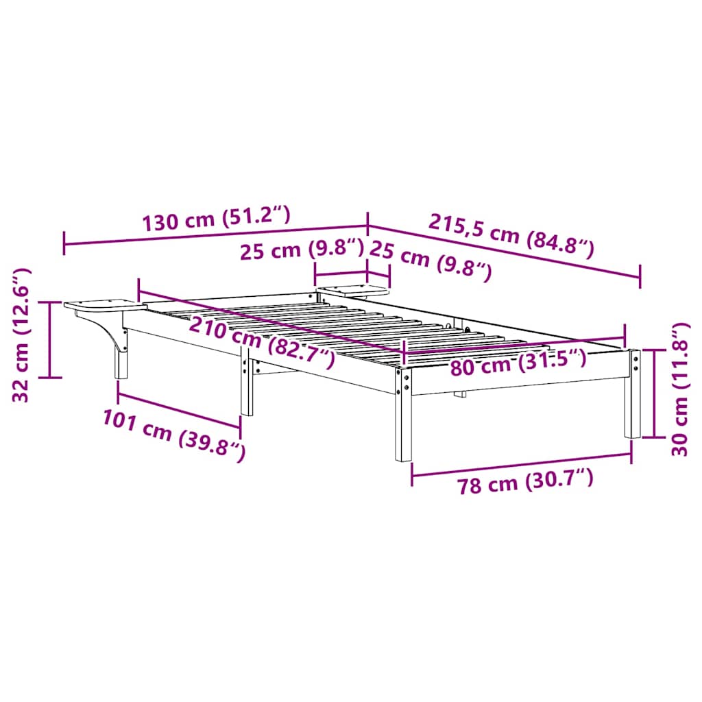 Krevetna konstrukcija s bočnim stolovima Prirodna 80 x 210 cm