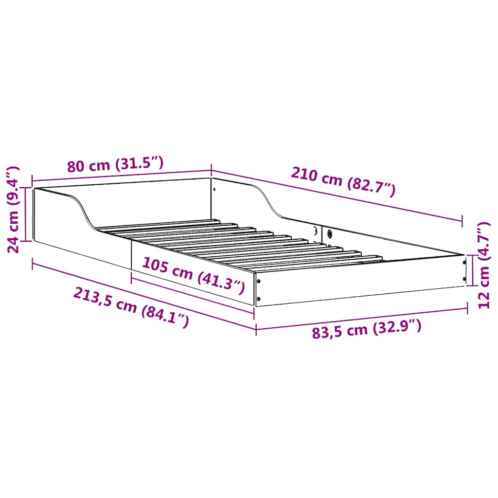 Krevetna konstrukcija Prirodna 80 x 210 cm Čvrsto borovo drvo