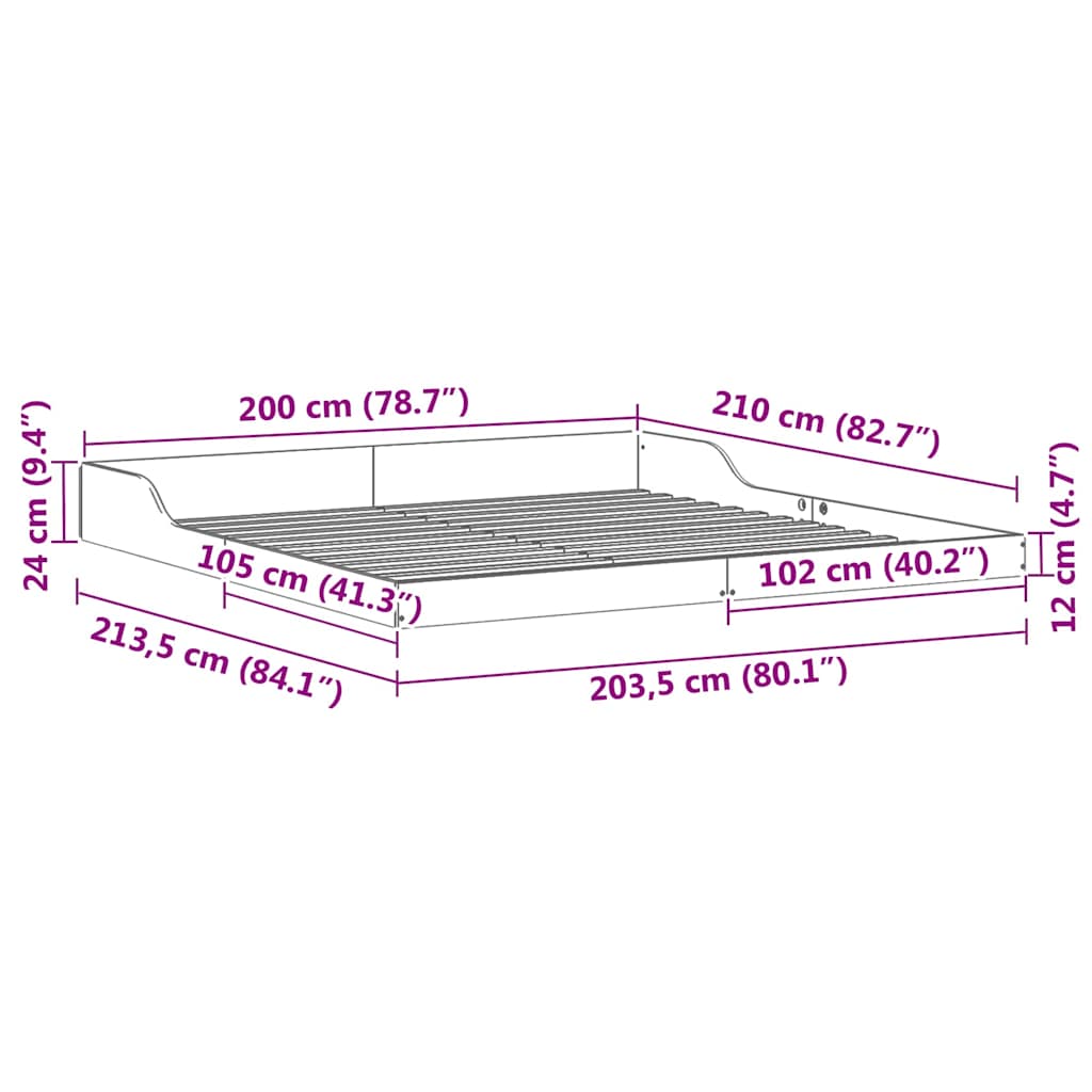 Krevetna konstrukcija Smeđa 200 x 210 cm Čvrsto borovo drvo