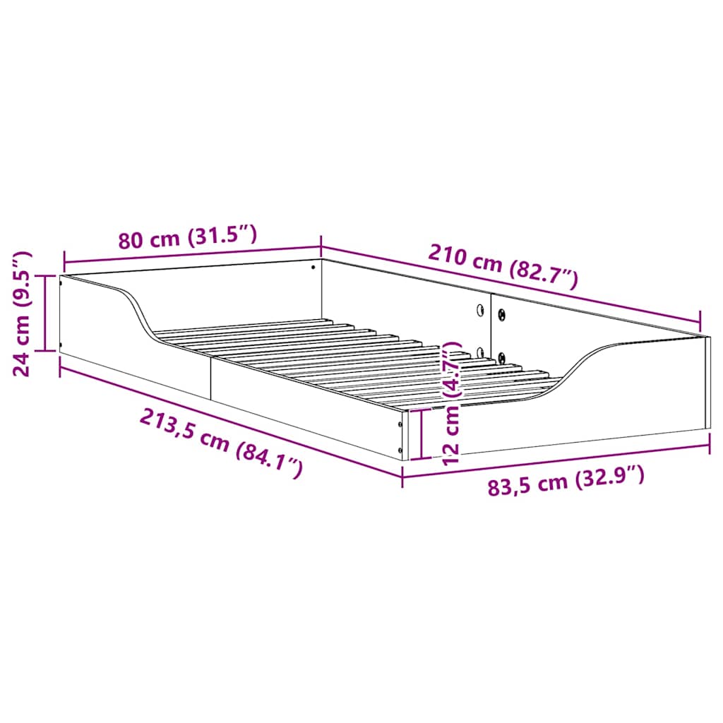 Krevetna konstrukcija Smeđa 80 x 210 cm Čvrsto borovo drvo