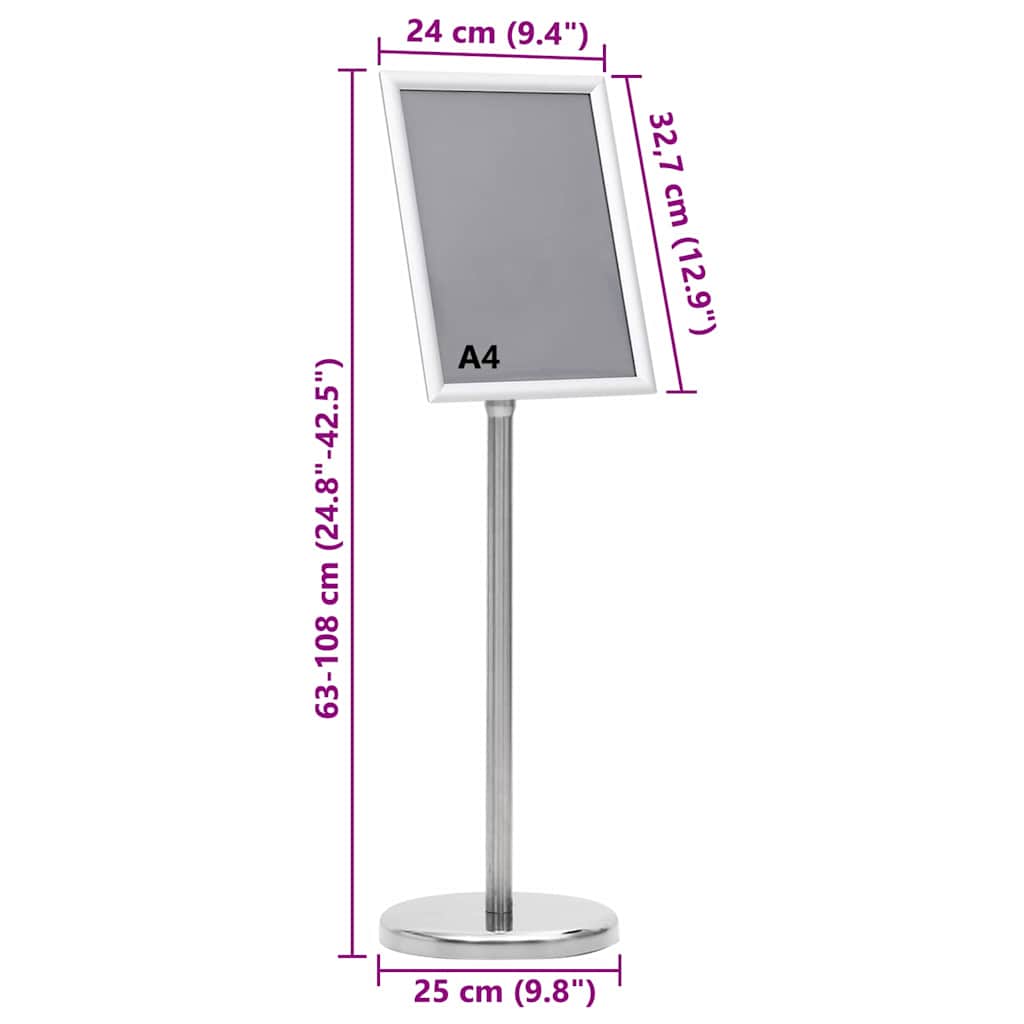 Stalci za plakate 2 pcs Srebrno 32.7 x 24 x 108 cm Aluminij