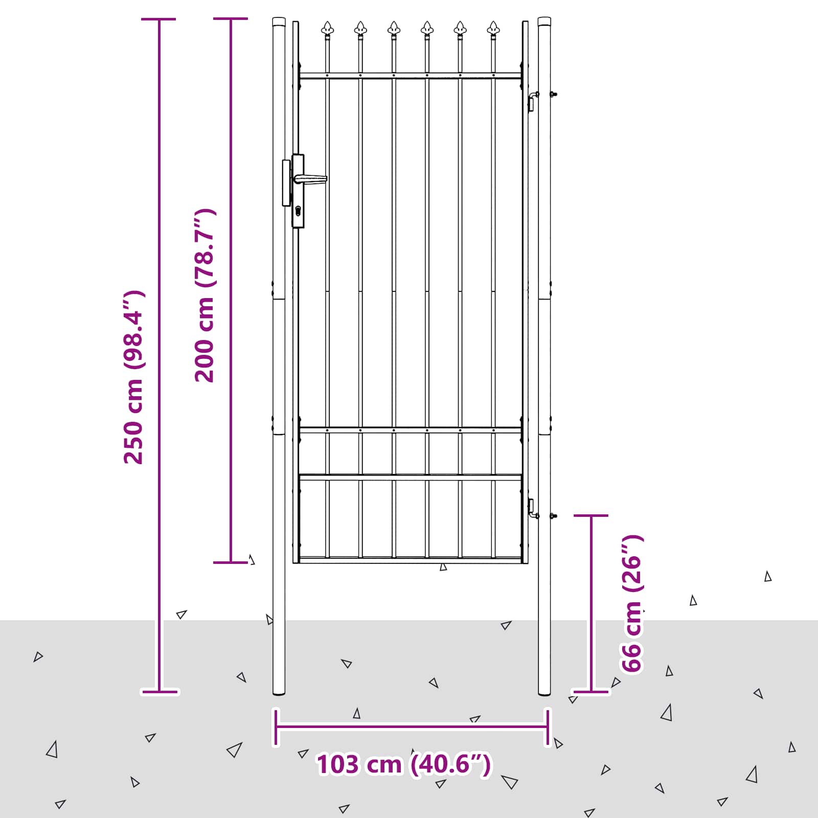 Ogradna vrata BOXTEL 103 x 250 cm Čelik s prahom premazan Siva