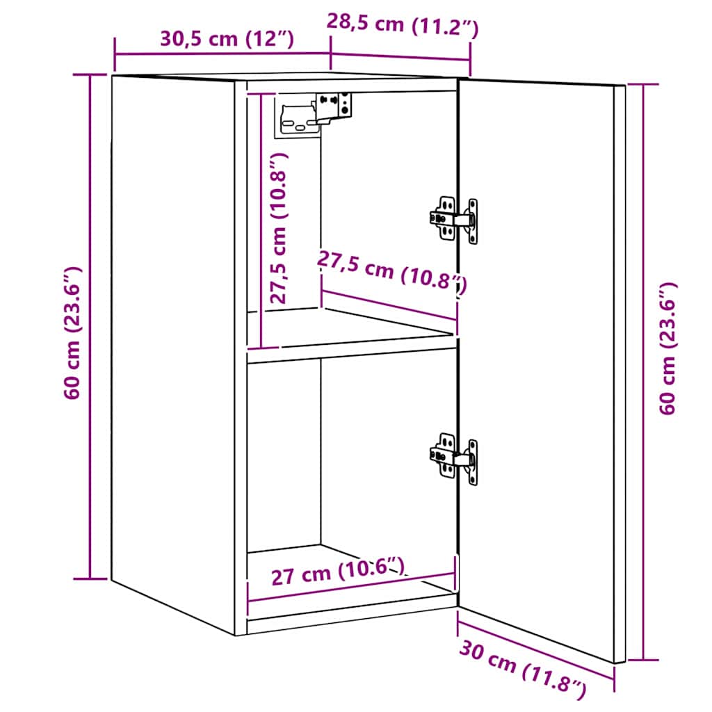 TV Kabinet za Zid Zidne Crni hrast 30,5 x 30 x 60 cm