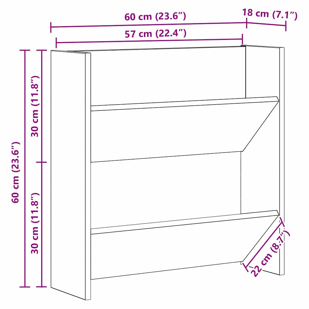 Ormar za cipele s policom 2 pcs Staro drvo 60 x 18 x 60 cm