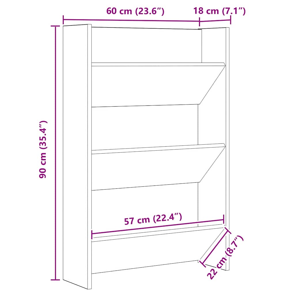 Ormar za cipele Zidne 2 pcs Umjetnički hrast 60 x 18 x 90 cm