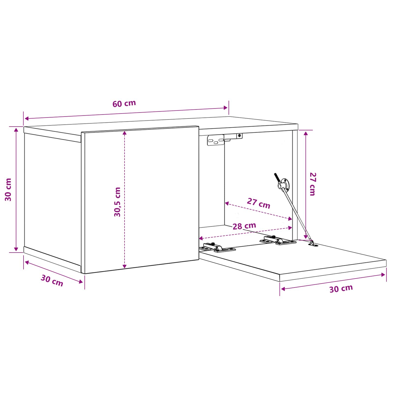 Set TV komoda Zidne Crna 60 x 30 x 30 cm Konstruirano drvo