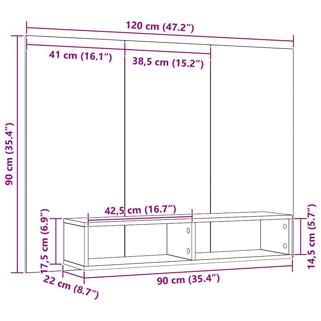 Set TV komoda Crni hrast 120 x 23,5 x 90 cm Konstruirano drvo