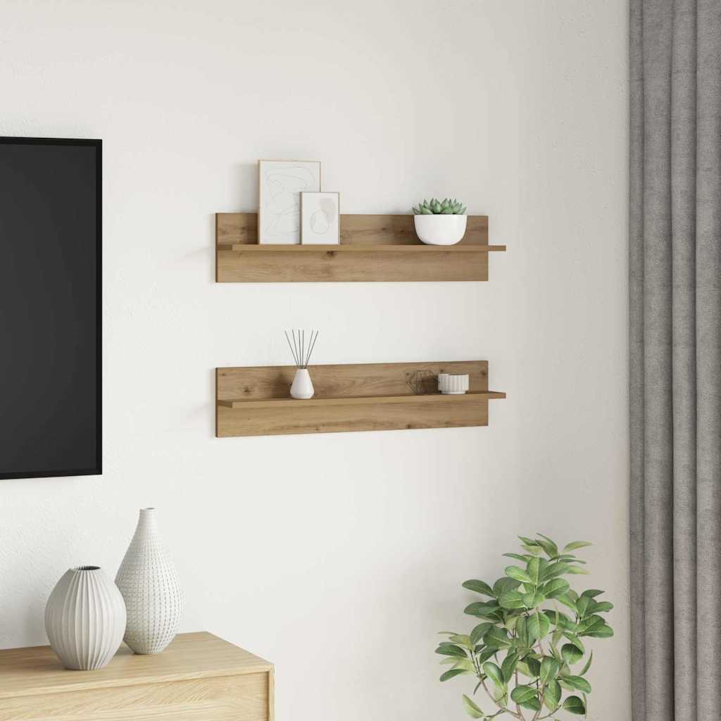 Polica na zidu Zidne 2 pcs Umjetnički hrast 80 x 11,5 x 18 cm