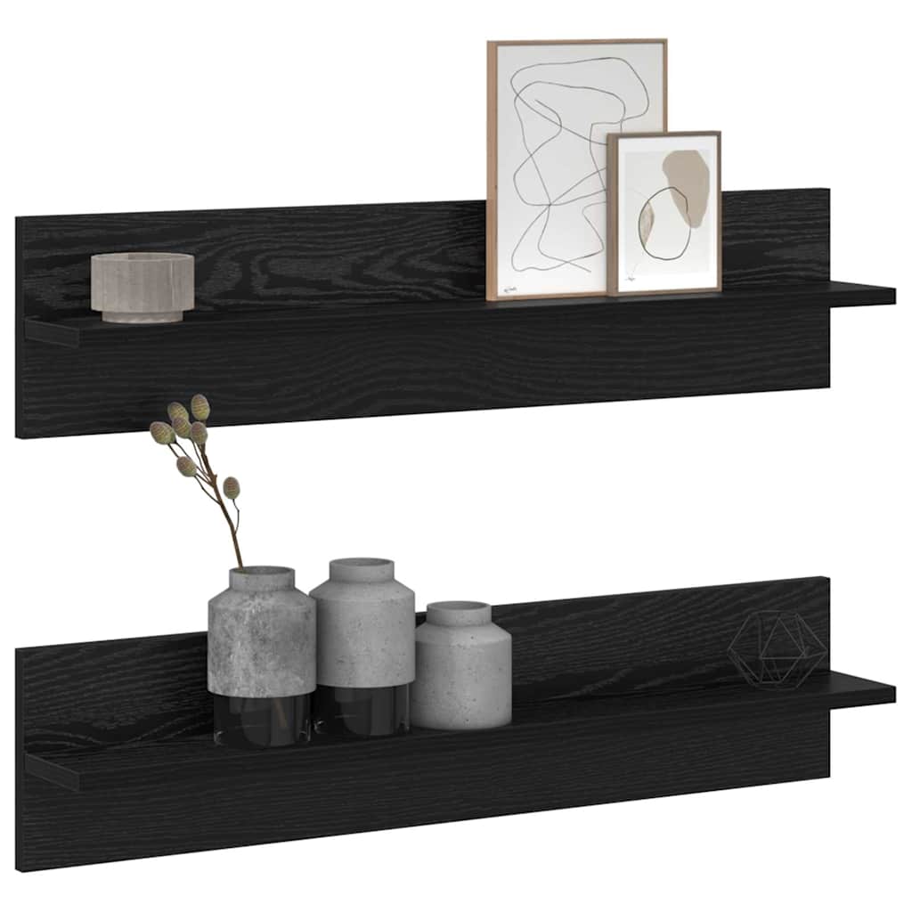 Polica na zidu s policom 2 pcs Crni hrast 80 x 11,5 x 18 cm