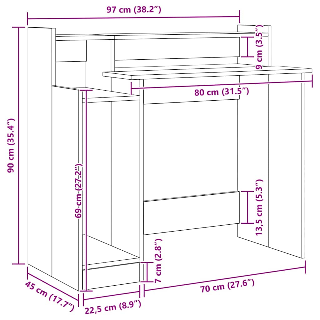 Stol S LED lampica Crni hrast 97 x 45 x 90 cm Konstruirano drvo