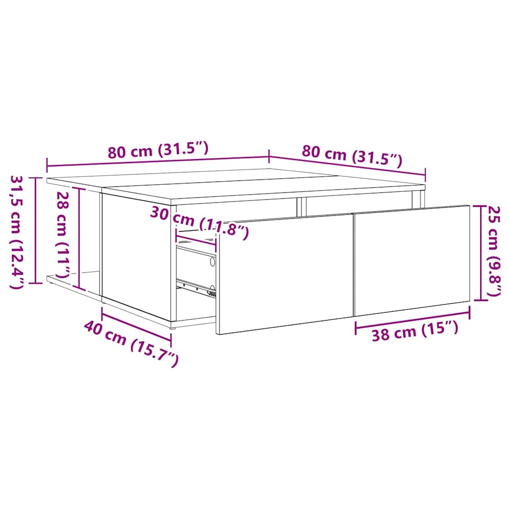 Stolić za kavu Crni hrast 80 x 80 x 31 cm Konstruirano drvo