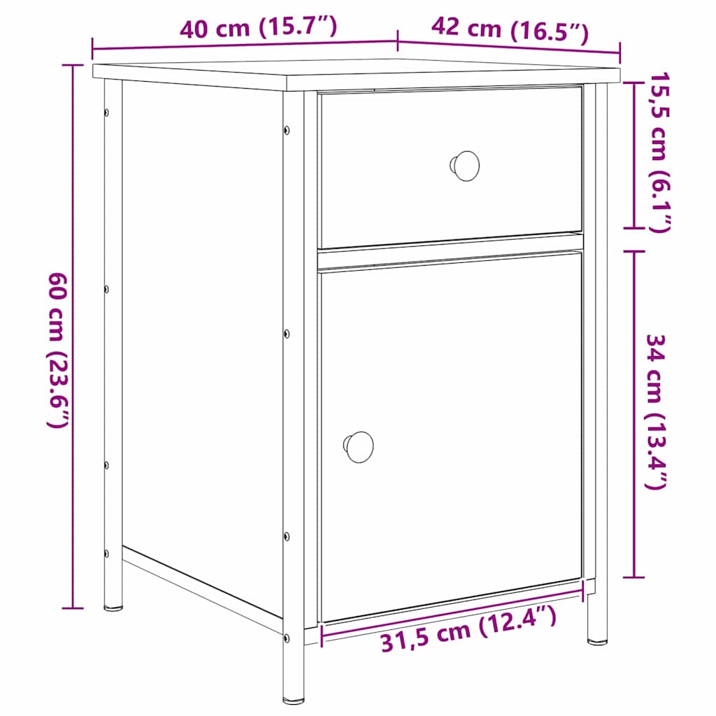 Noćni ormar Crni hrast 40 x 42 x 60 cm Konstruirano drvo