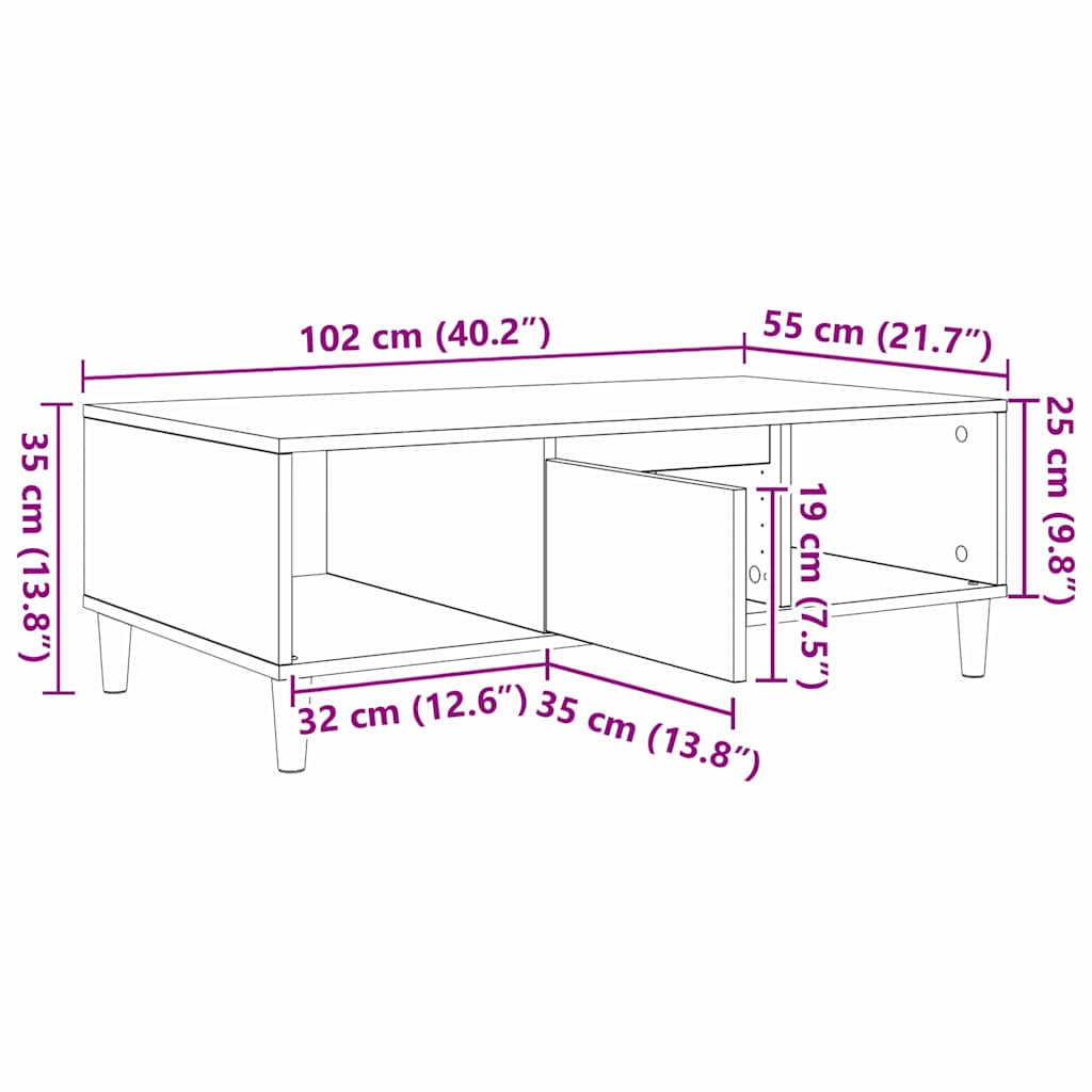 Kava Stol Sonoma hrast 102 x 55 x 35 cm Konstruirano drvo