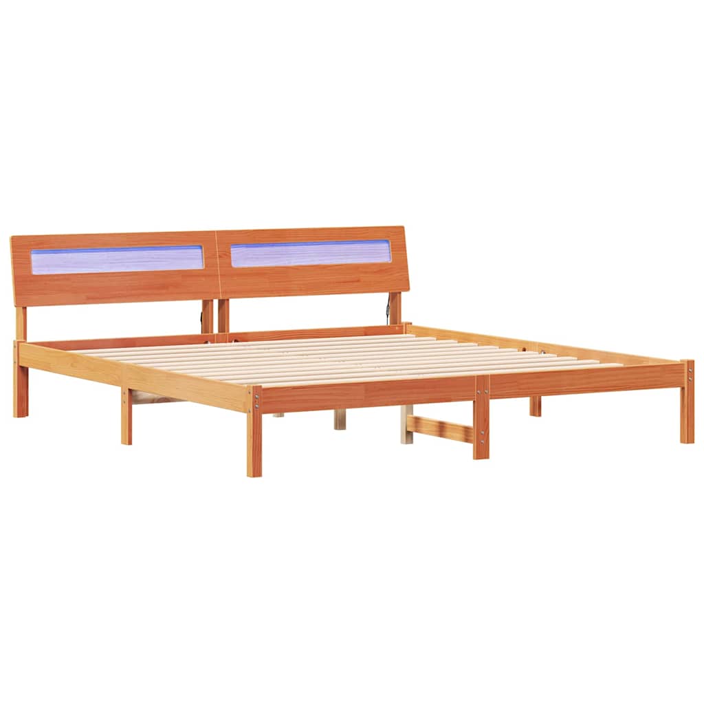 Krevetna konstrukcija Smeđa 200 x 200 cm Čvrsto borovo drvo