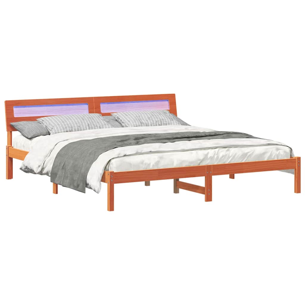 Krevetna konstrukcija Smeđa 200 x 200 cm Čvrsto borovo drvo