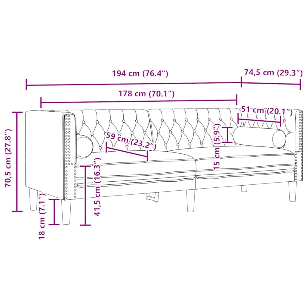 Kauč za dnevni boravak 3 pcs Svijetlo siva 194 x 74,5 x 70,5 cm