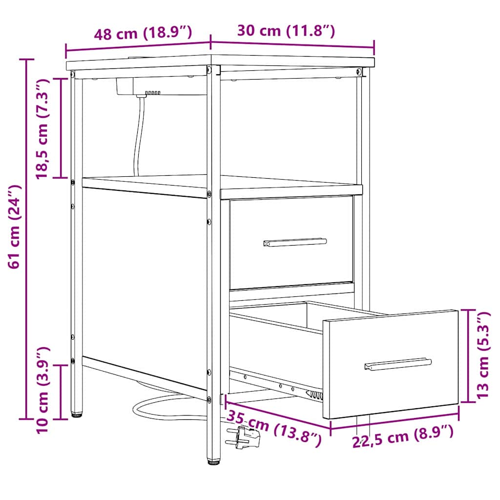 Noćni ormar 2 pcs Crni hrast 30 x 48 x 61 cm Konstruirano drvo