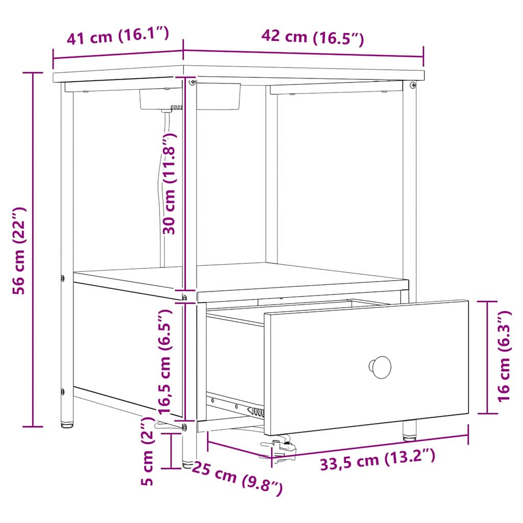 Noćni ormar s ladicama 2 pcs Dimljeni hrast 42 x 41 x 56 cm