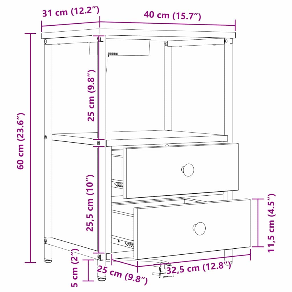Noćni ormar Sonoma hrast 40 x 31 x 60 cm Konstruirano drvo