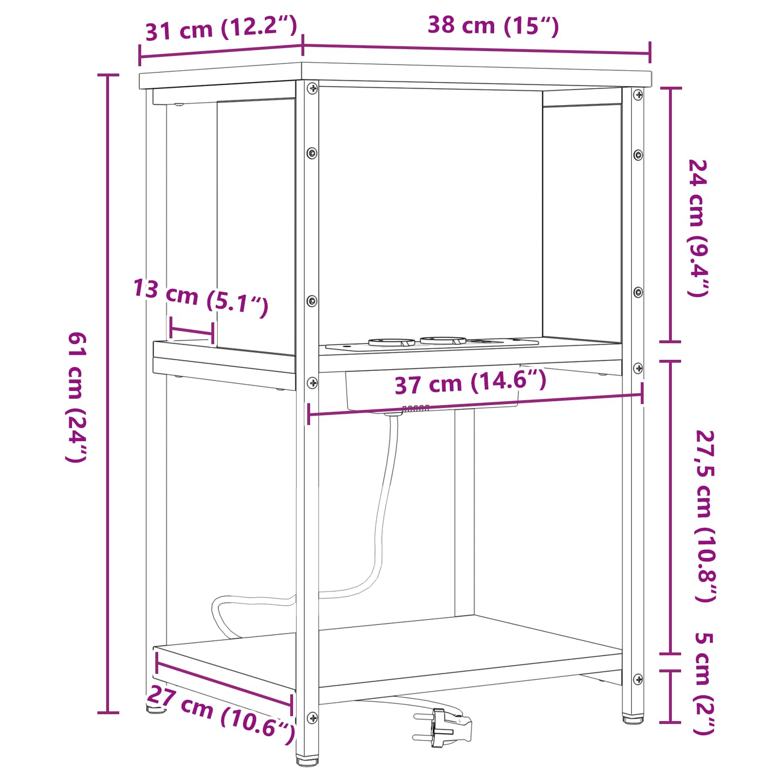 Noćni ormar 2 pcs Sonoma hrast 38 x 31 x 61 cm