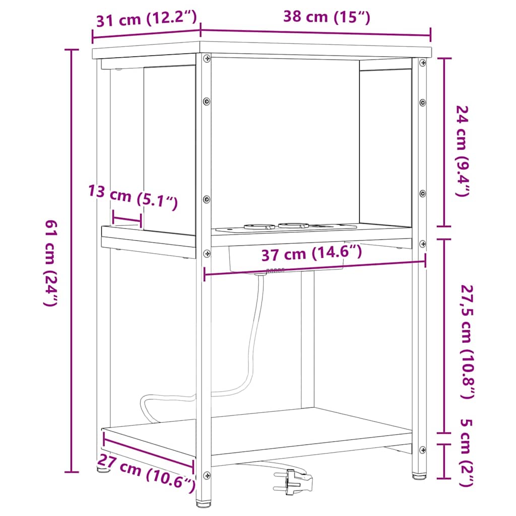 Noćni ormar 2 pcs Dimljeni hrast 38 x 31 x 61 cm
