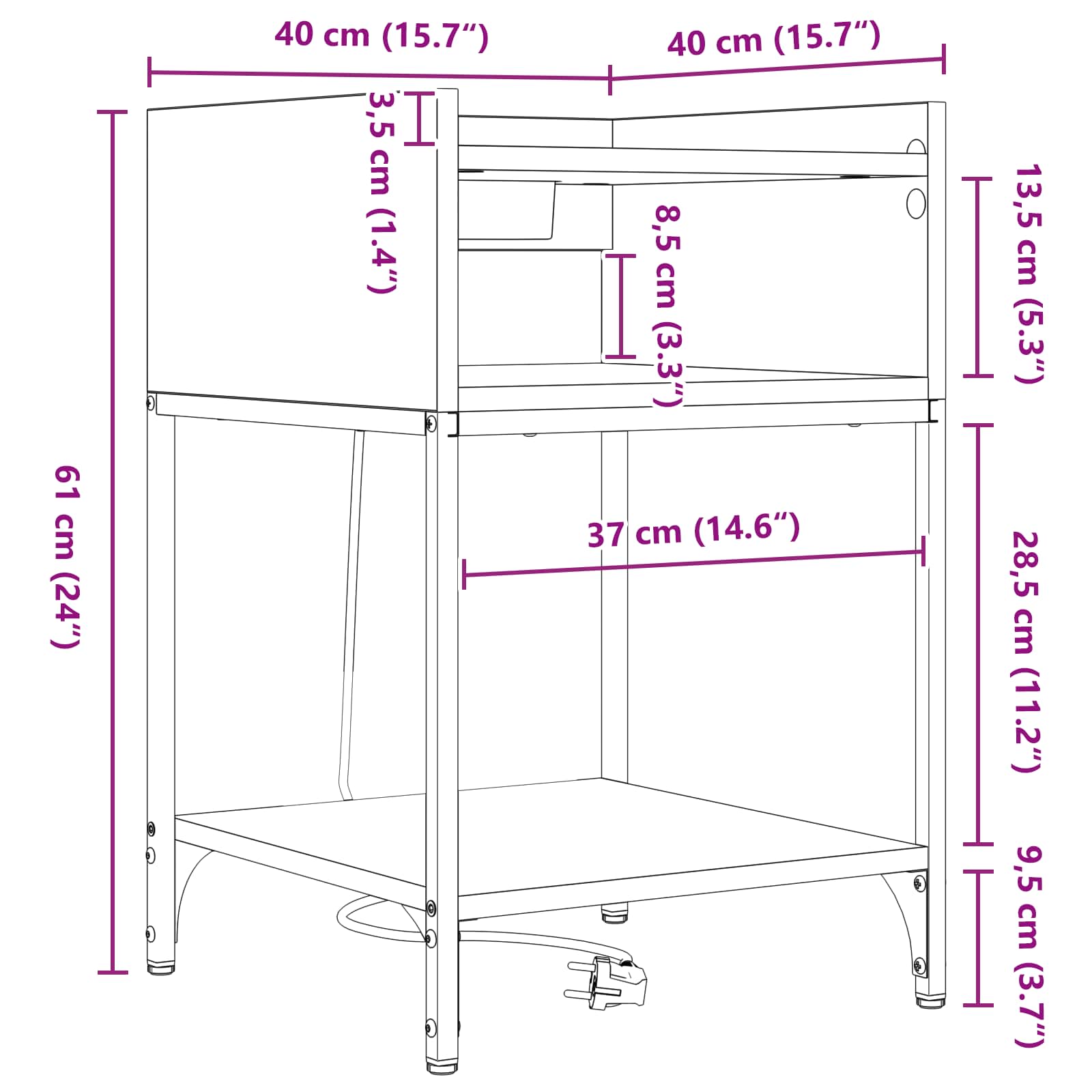 Noćni ormar Sonoma hrast 40 x 40 x 61 cm Konstruirano drvo