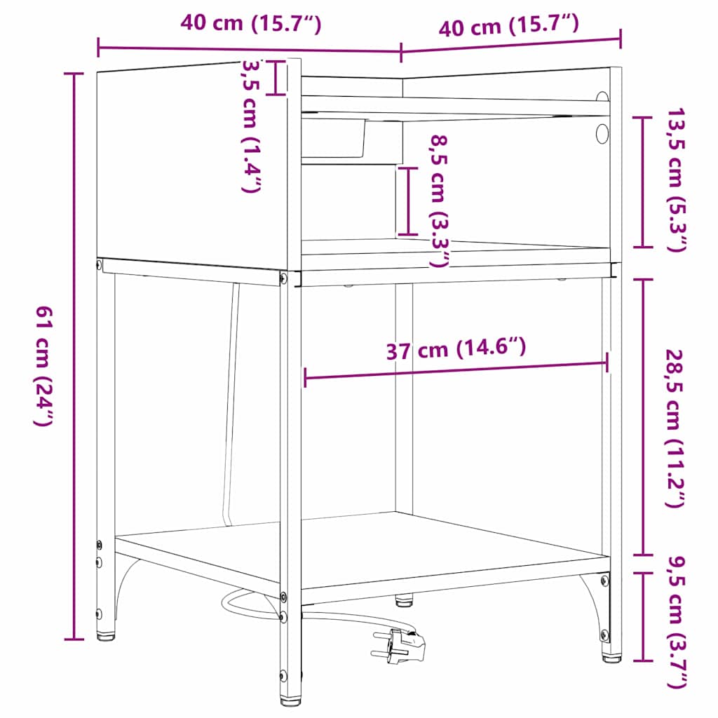 Noćni ormar Siva Sonoma 40 x 40 x 61 cm Konstruirano drvo