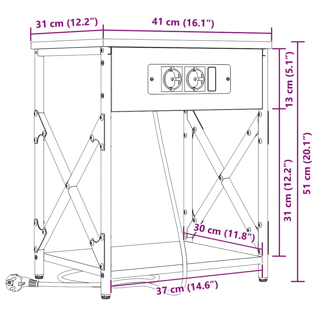 Noćni ormar 2 pcs Dimljeni hrast 41 x 31 x 51 cm