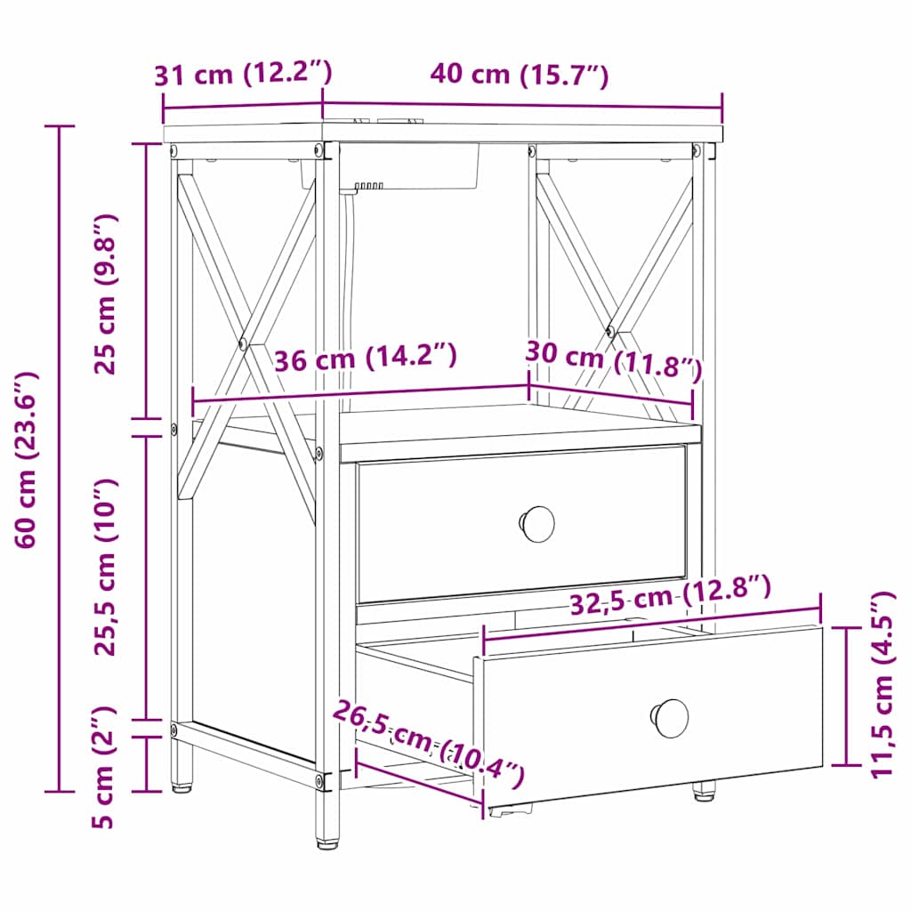 Noćni ormar Smeđi hrast 40 x 31 x 60 cm Konstruirano drvo