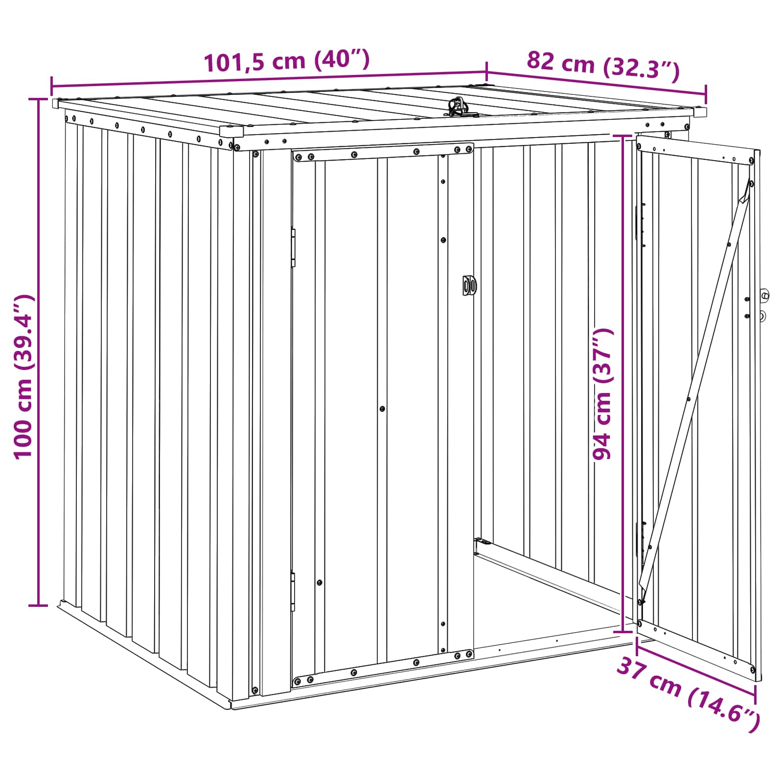 Kutija za spremanje u vrtu Crna 101,5 x 82 x 100 cm Čelik