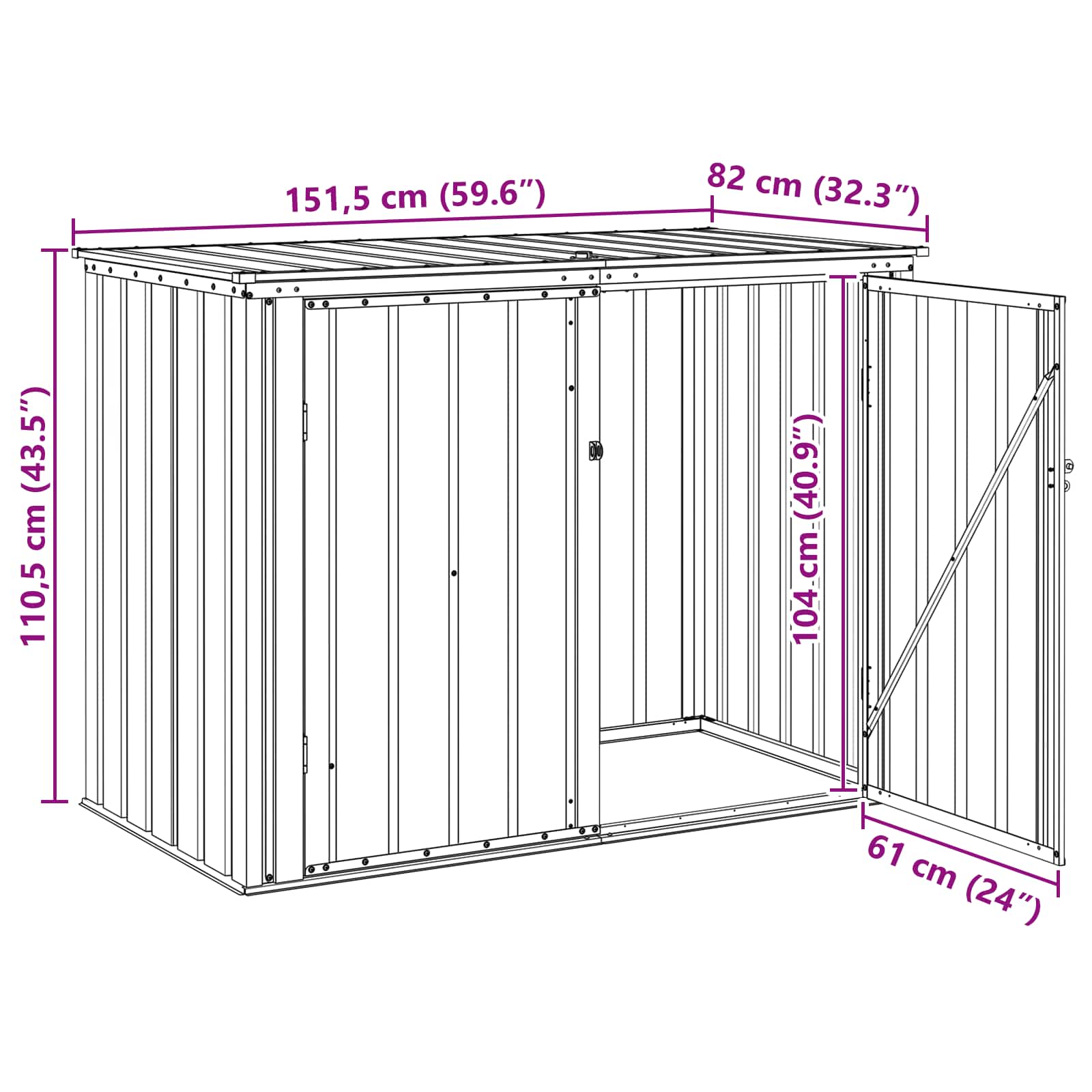 Kutija za spremanje u vrtu Crna 151,5 x 82 x 110,5 cm Čelik