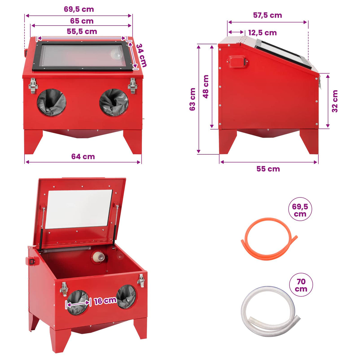 Kabina za sandblasting 150 l 125 PSI Čelična vrata