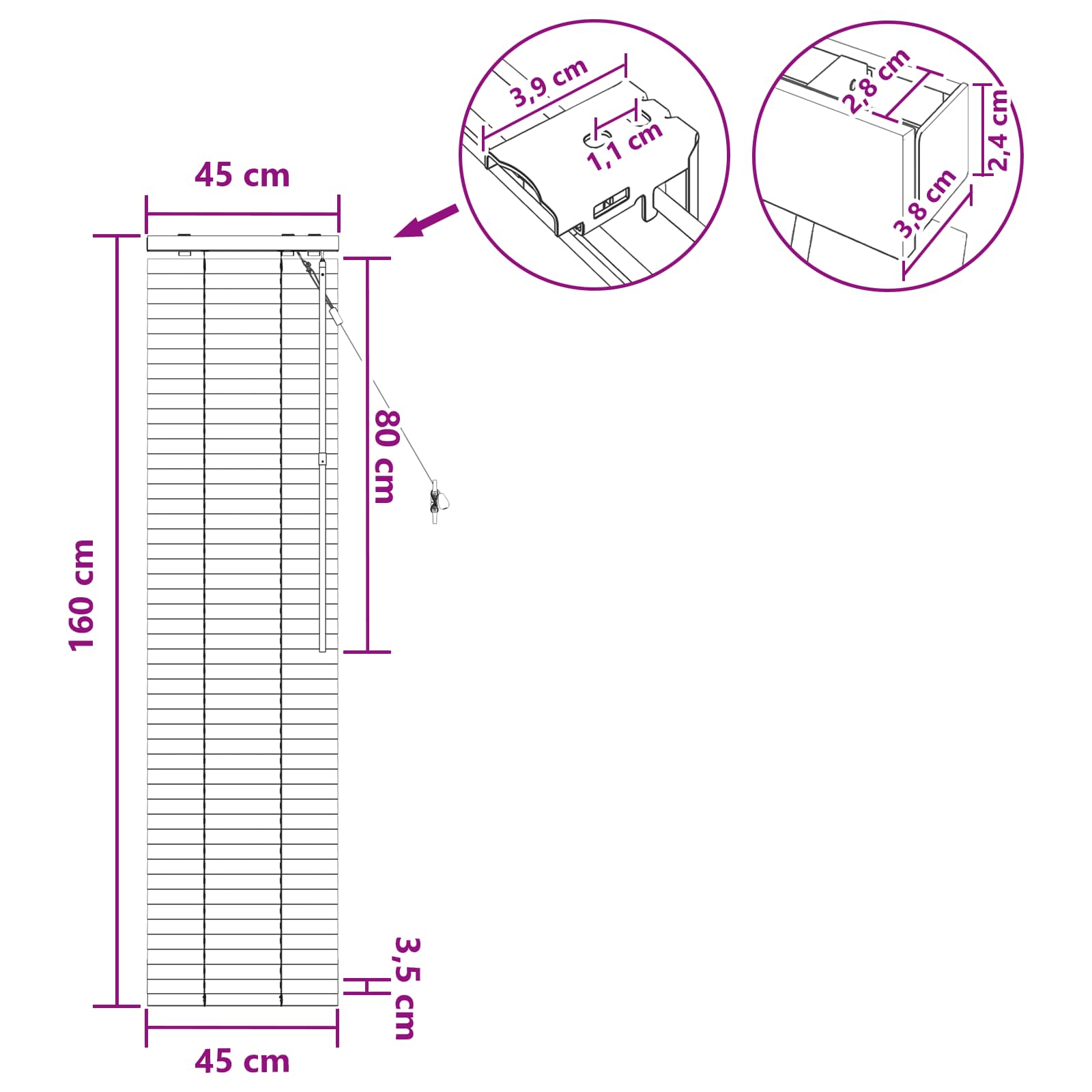 Venecijanska roleta Izgled hrasta 45 x 160 cm 35 mm