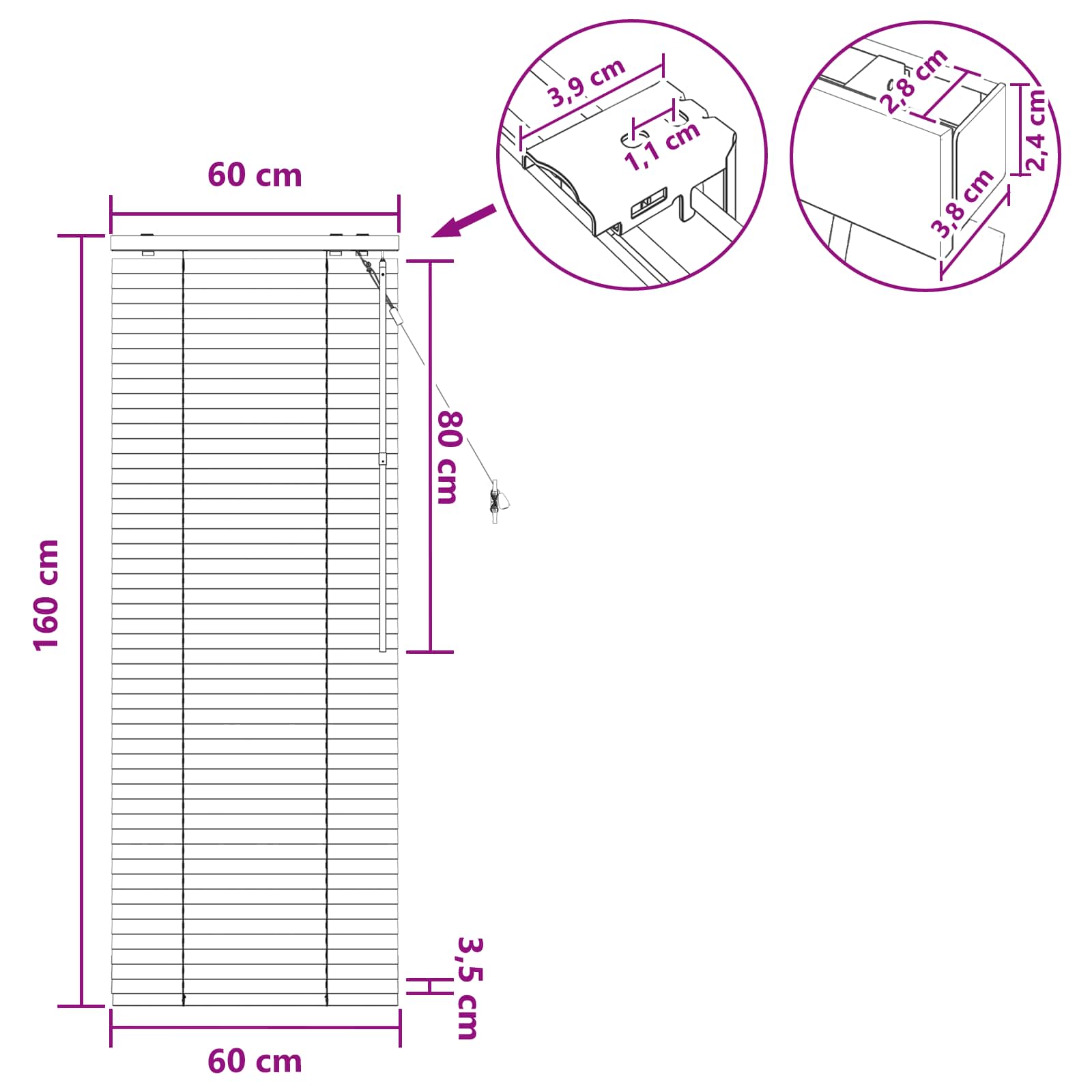 Venecijanska roleta Izgled hrasta 60 x 160 cm 35 mm
