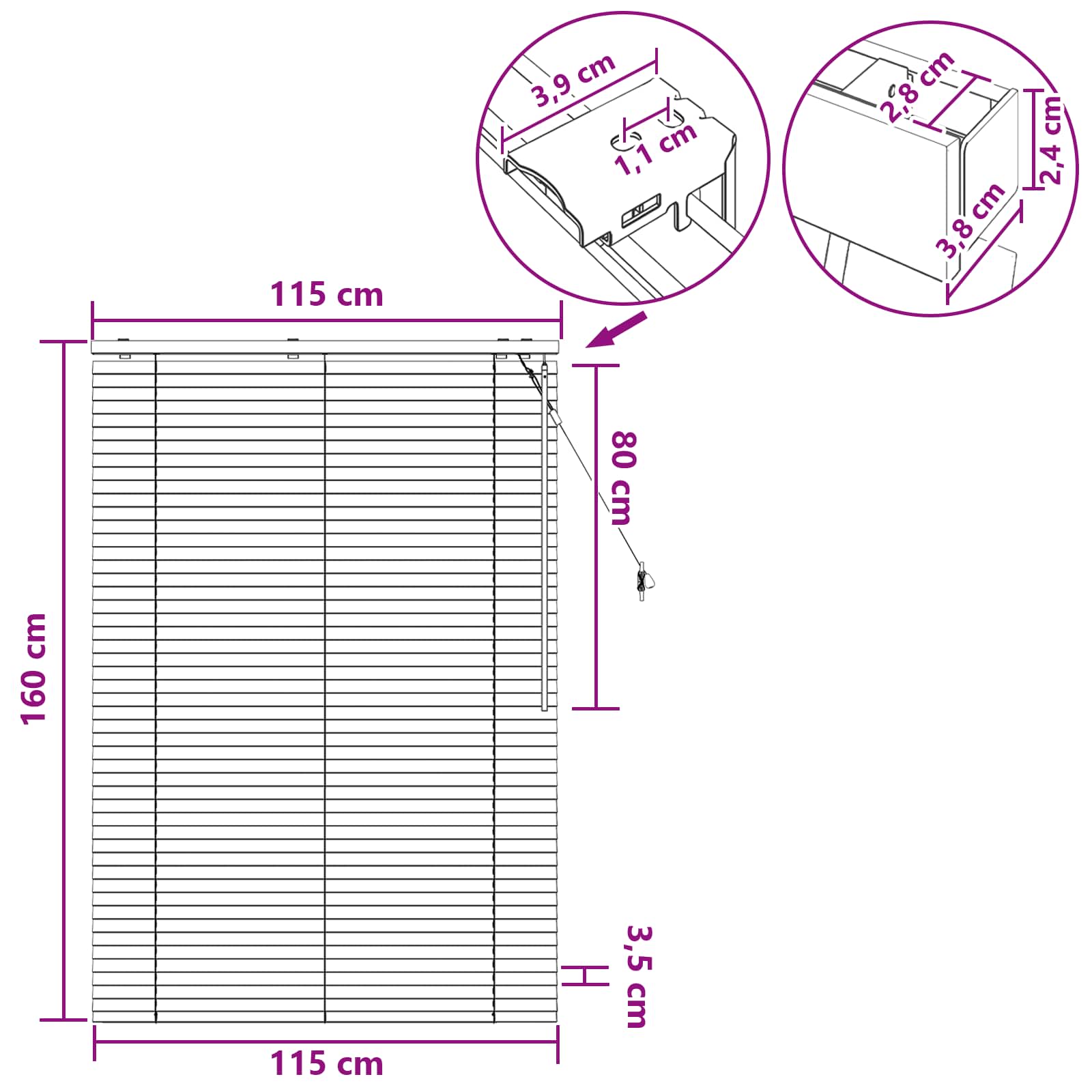 Venecijanska roleta Izgled hrasta 115 x 160 cm 35 mm