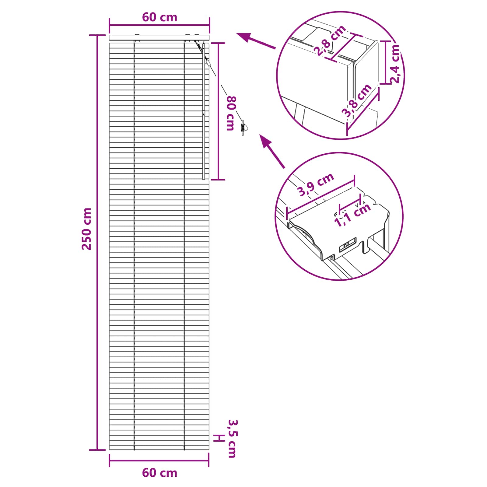 Venecijanska roleta Izgled hrasta 60 x 250 cm 35 mm