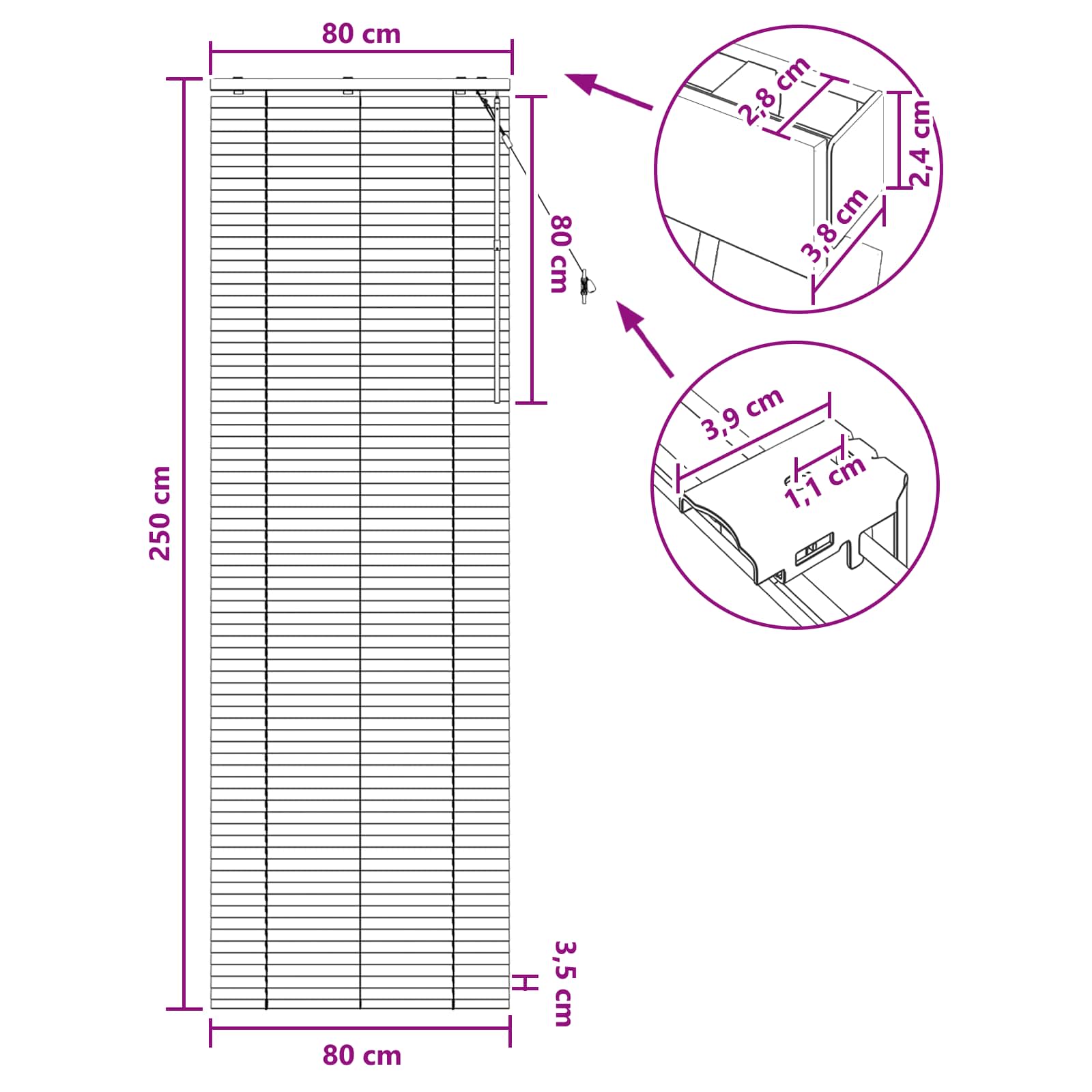 Venecijanska roleta Izgled hrasta 80 x 250 cm 35 mm