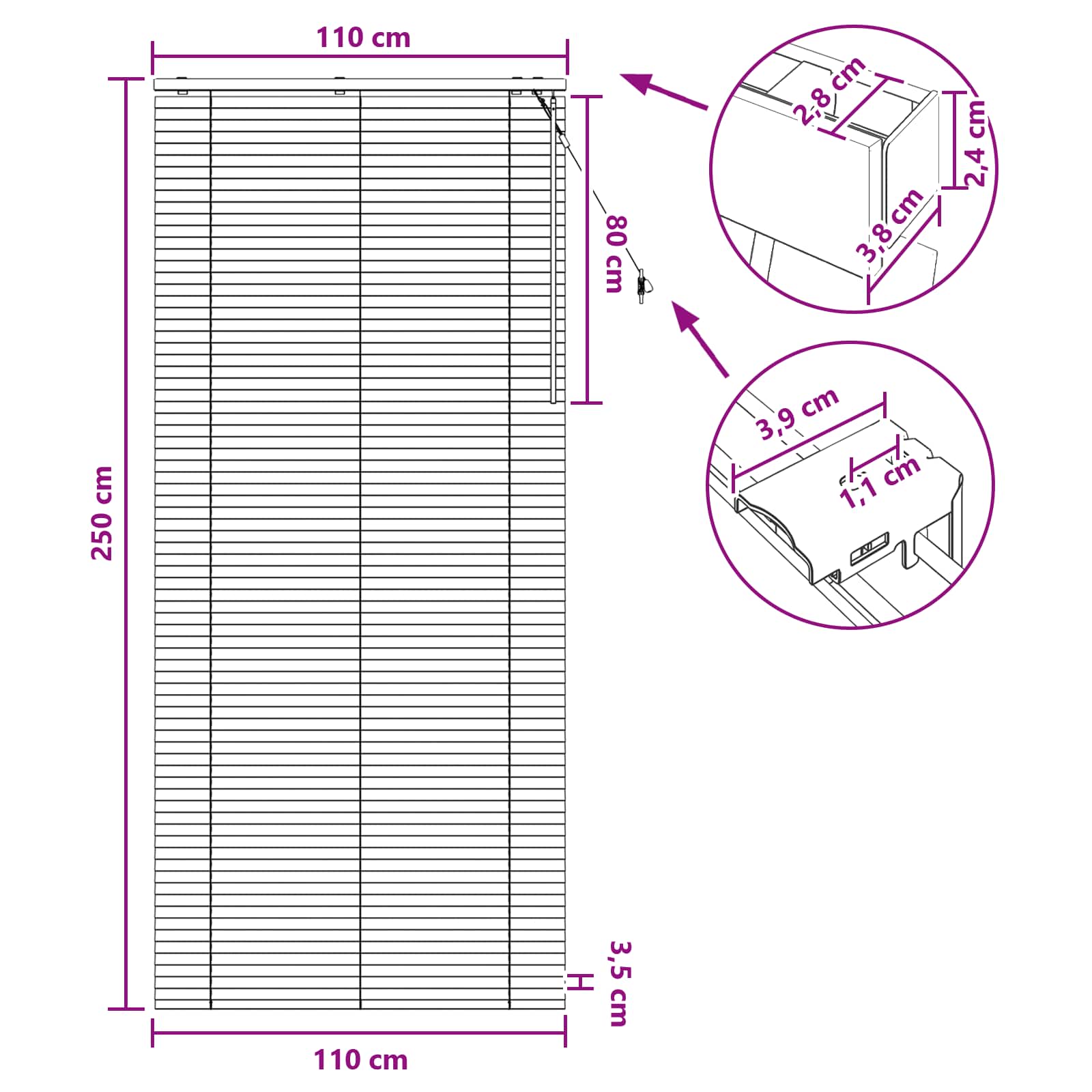 Venecijanska roleta Izgled hrasta 110 x 250 cm 35 mm