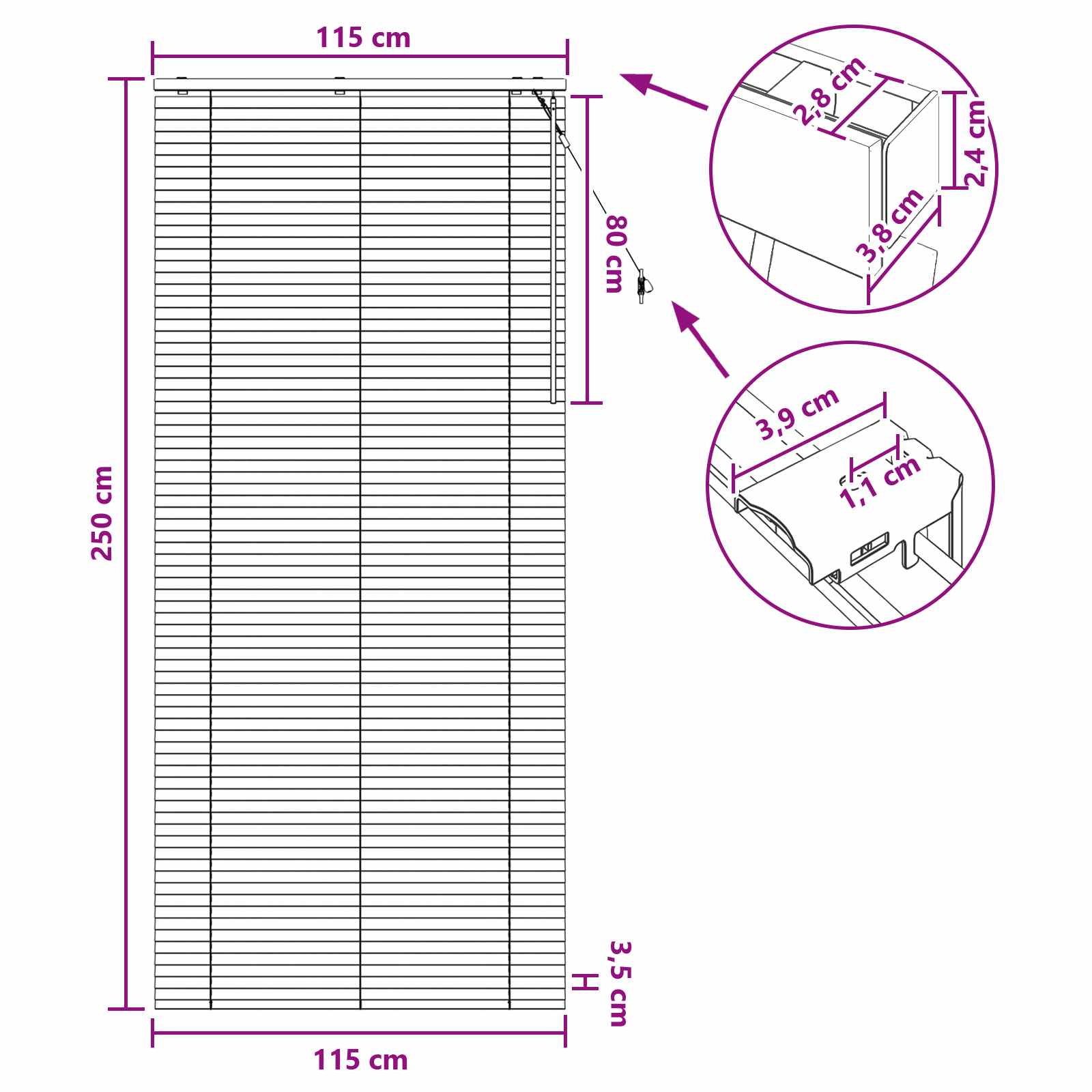 Venecijanska roleta Izgled hrasta 115 x 250 cm 35 mm