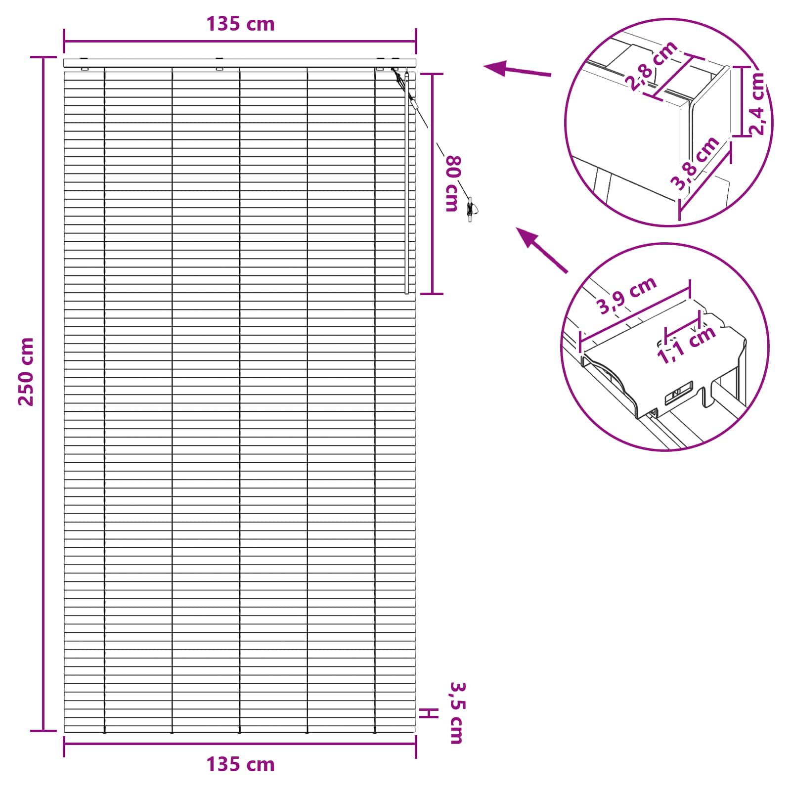 Venecijanska roleta Izgled hrasta 135 x 250 cm 35 mm