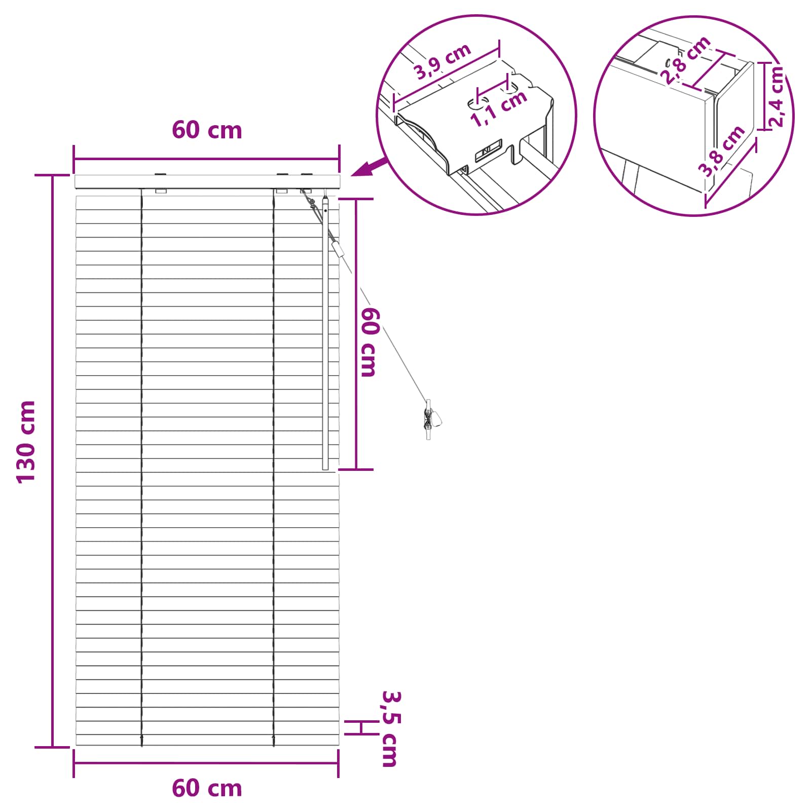 Venecijanska roleta Crna 60 x 130 cm 35 mm