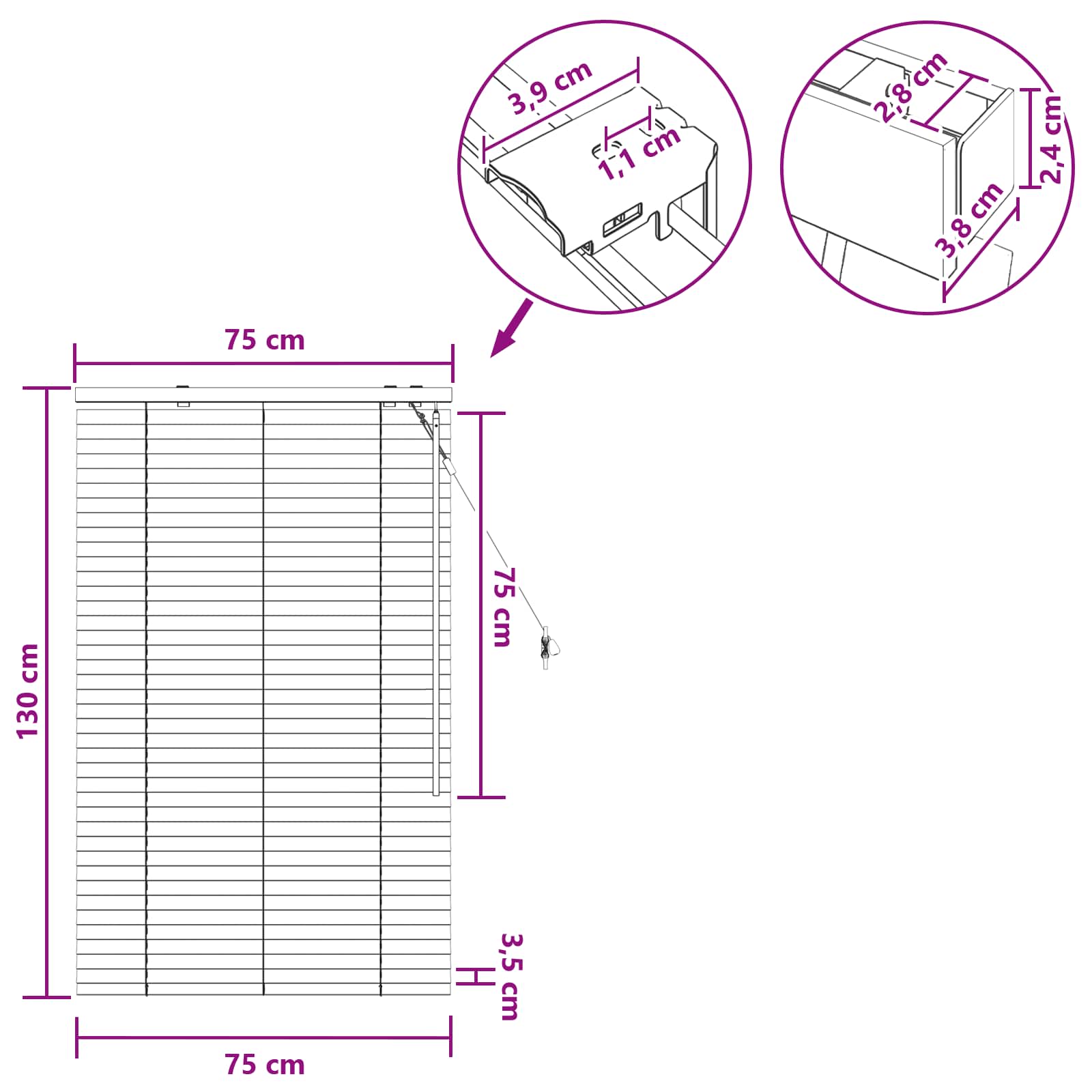 Venecijanska roleta Crna 75 x 130 cm 35 mm
