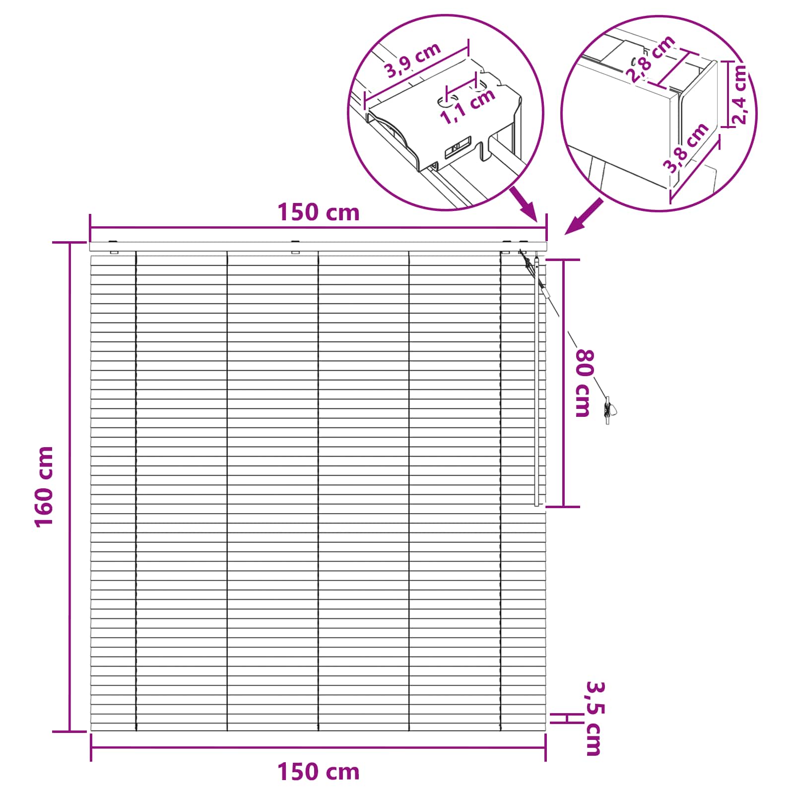 Venecijanska roleta Crna 150 x 160 cm 35 mm