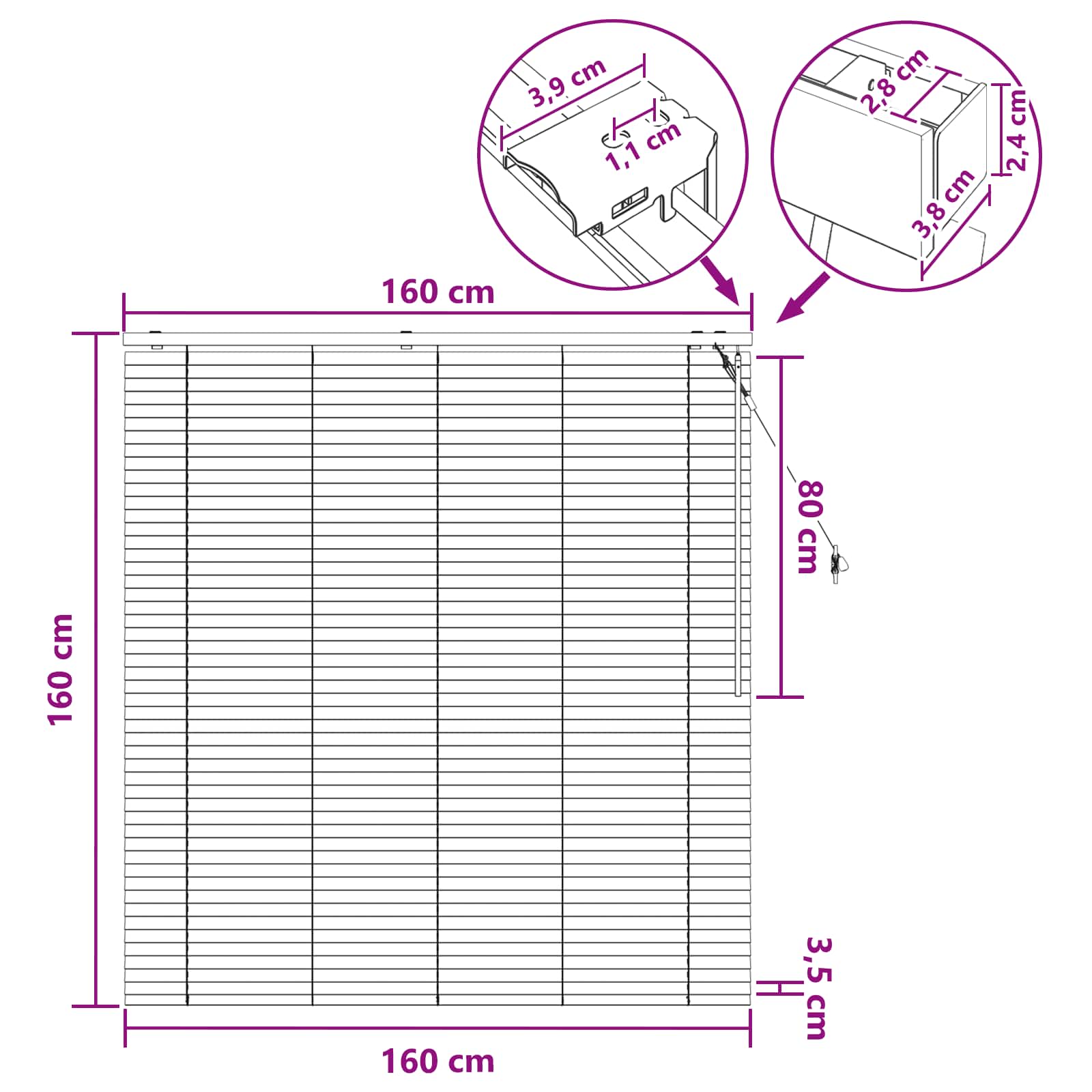 Venecijanska roleta Crna 160 x 160 cm 35 mm