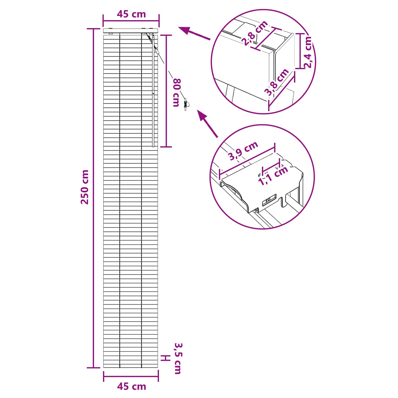 Venecijanska roleta Crna 45 x 250 cm 35 mm